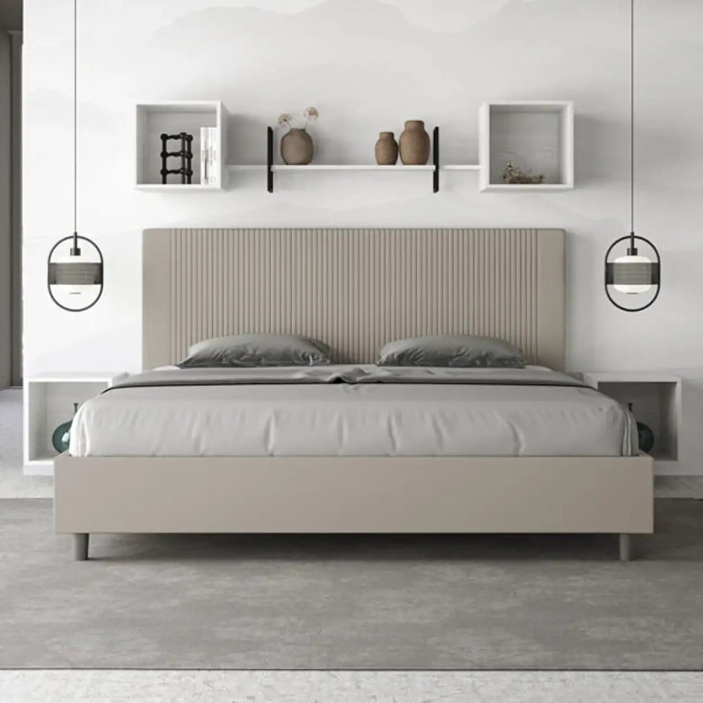 Letto matrimoniale king size senza rete imbottito 180x190 similpelle tortora Goya