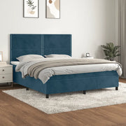 Giroletto a Molle con Materasso Blu Scuro 160x200 cm in Velluto