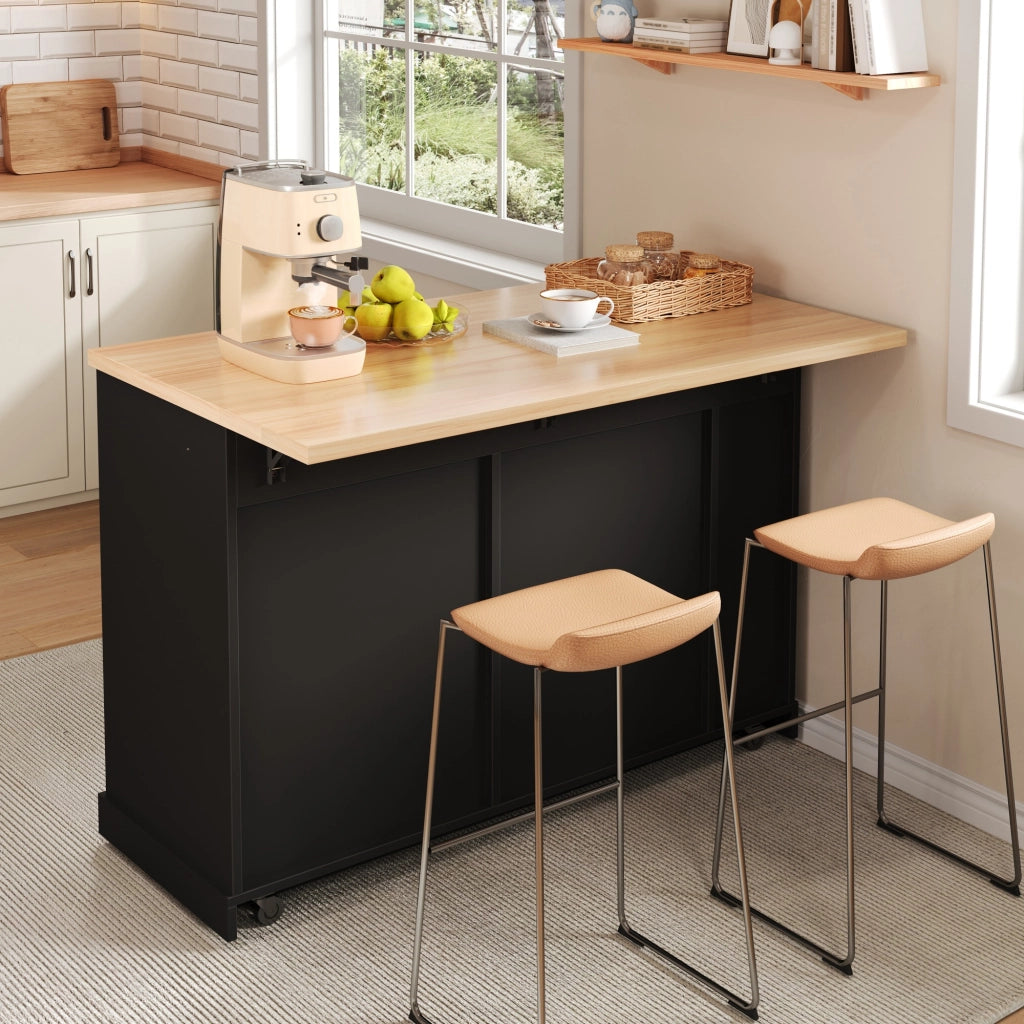 Isola Cucina su Ruote con Piano Ribaltabile e 2 Cassetti ¨C MINIMAL ¨C 120x45x93 cm