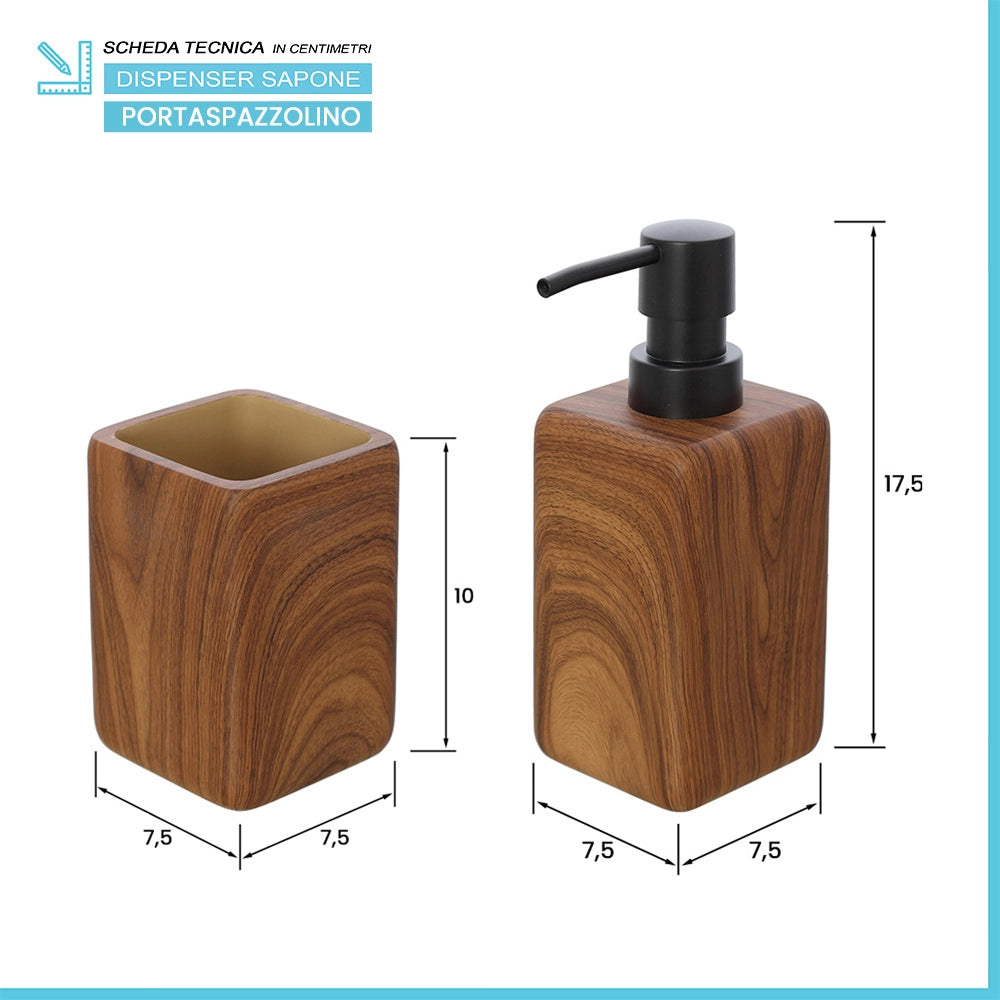 Set accessori bagno 4 pezzi in poliresina effetto legno Radici