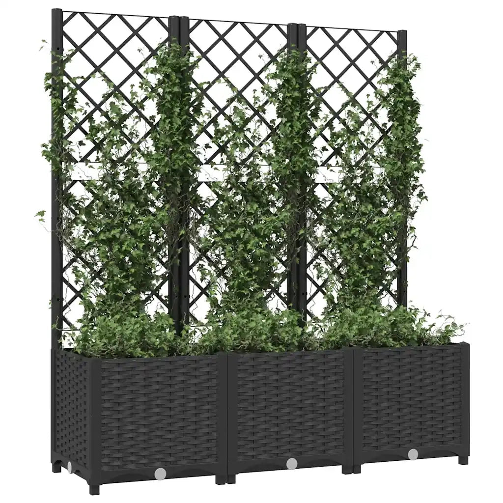 Fioriera | Cassetta per fiori | Vaso da giardino con traliccio nera 120x40x136 cm PP
