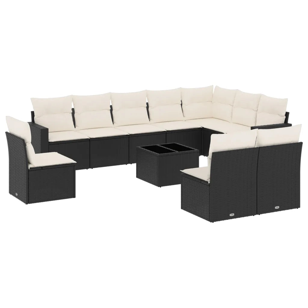 Set Divani da Giardino 11 pz con Cuscini in Polyrattan Nero 3219106
