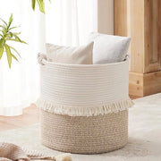Mandolina di cotone per la conservazione - cesto decorativo boho con maniglie a intreccio - contenitore per la lavanderia con maniglie - ripostiglio per giocattoli per bambini - 40 x 43 cm - marrone.