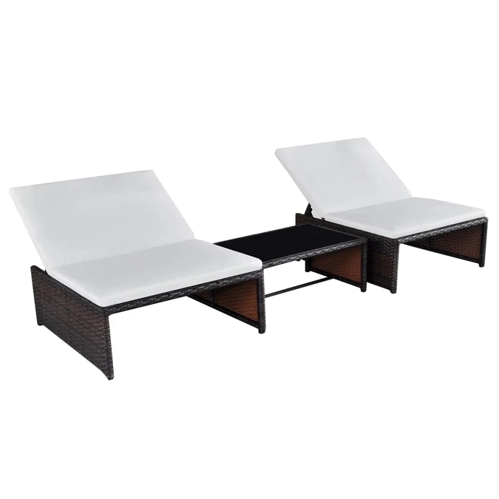 Set di 2 lettini prendisole sedie a sdraio lettini prendisole aiuole da giardino mobili da giardino con tavolo resina intrecciata marrone 02_0012130