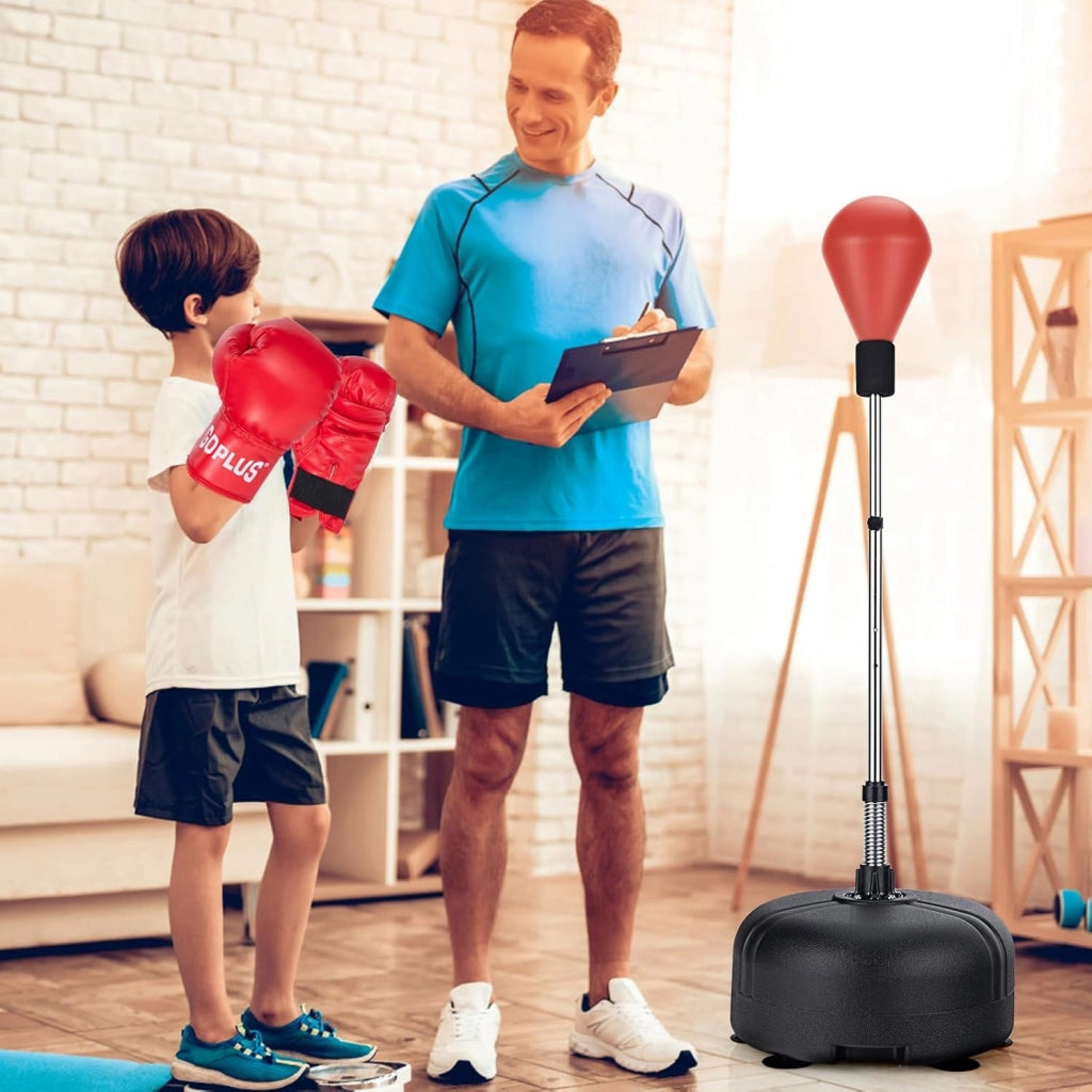 Sacco da boxe con altezza regolabile 140-158 cm, punchingball con guanti da boxe, palla da boxe in piedi con base ricaricabile per bambini e adulti