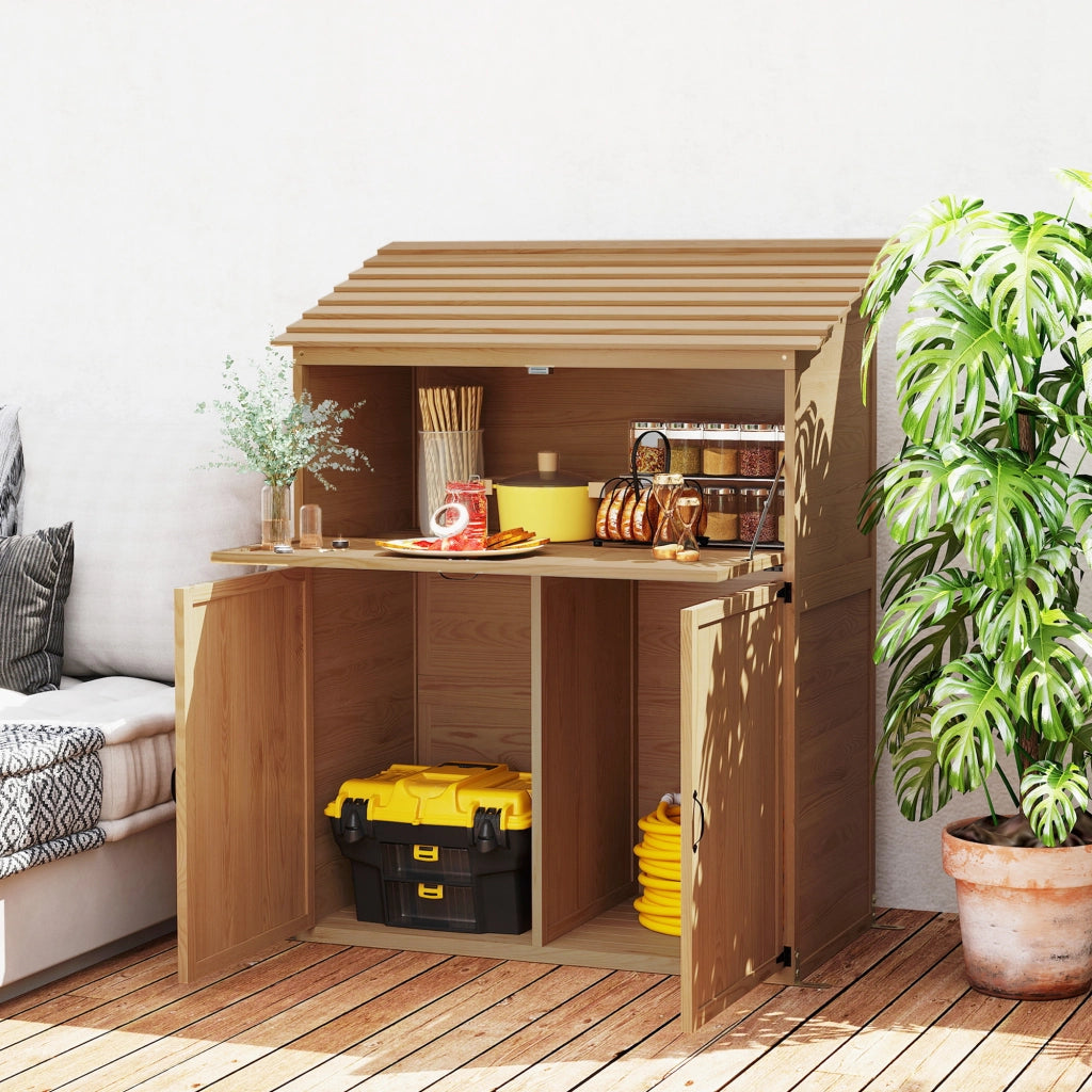 Armadio da giardino con tavolo pieghevole ¨C zephmum ¨C legno di abete marrone 110x54x136 cm