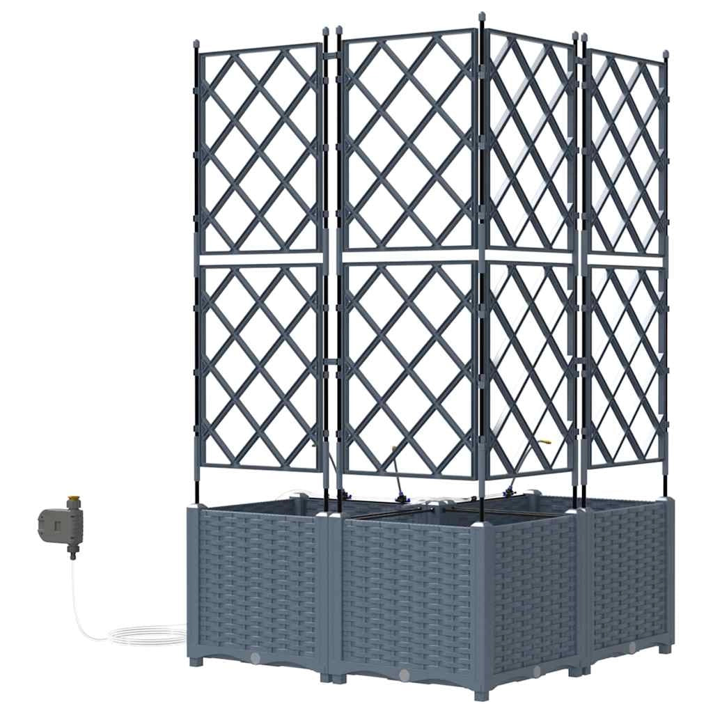 Set di 3 fioriere da giardino moderne con sistema di irrigazione 80 x 80 x 142 cm acciaio grigio chiaro 02_0058598