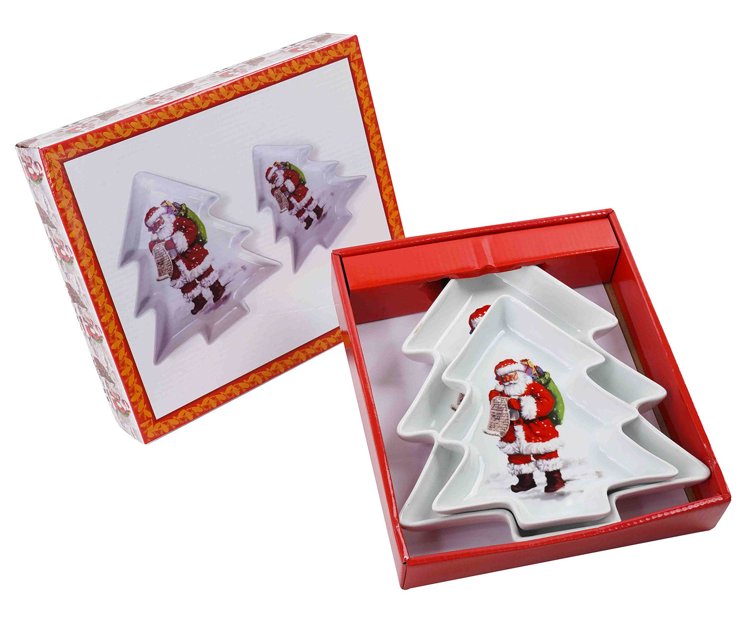 Set 2 Piatti a Forma di Albero di Natale in Porcellana