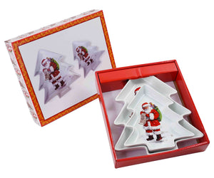 Set 2 Piatti a Forma di Albero di Natale in Porcellana