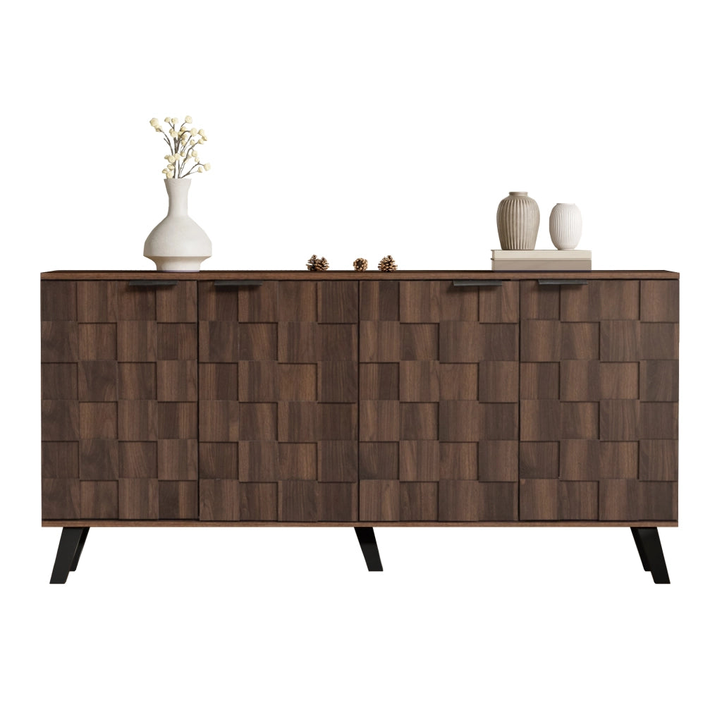 OKWISH Credenza Contenitore con 4 Ante e Ripiani Regolabili, per Soggiorno o Sala da Pranzo, Legno, 160,5 x 35,5 x 78 cm