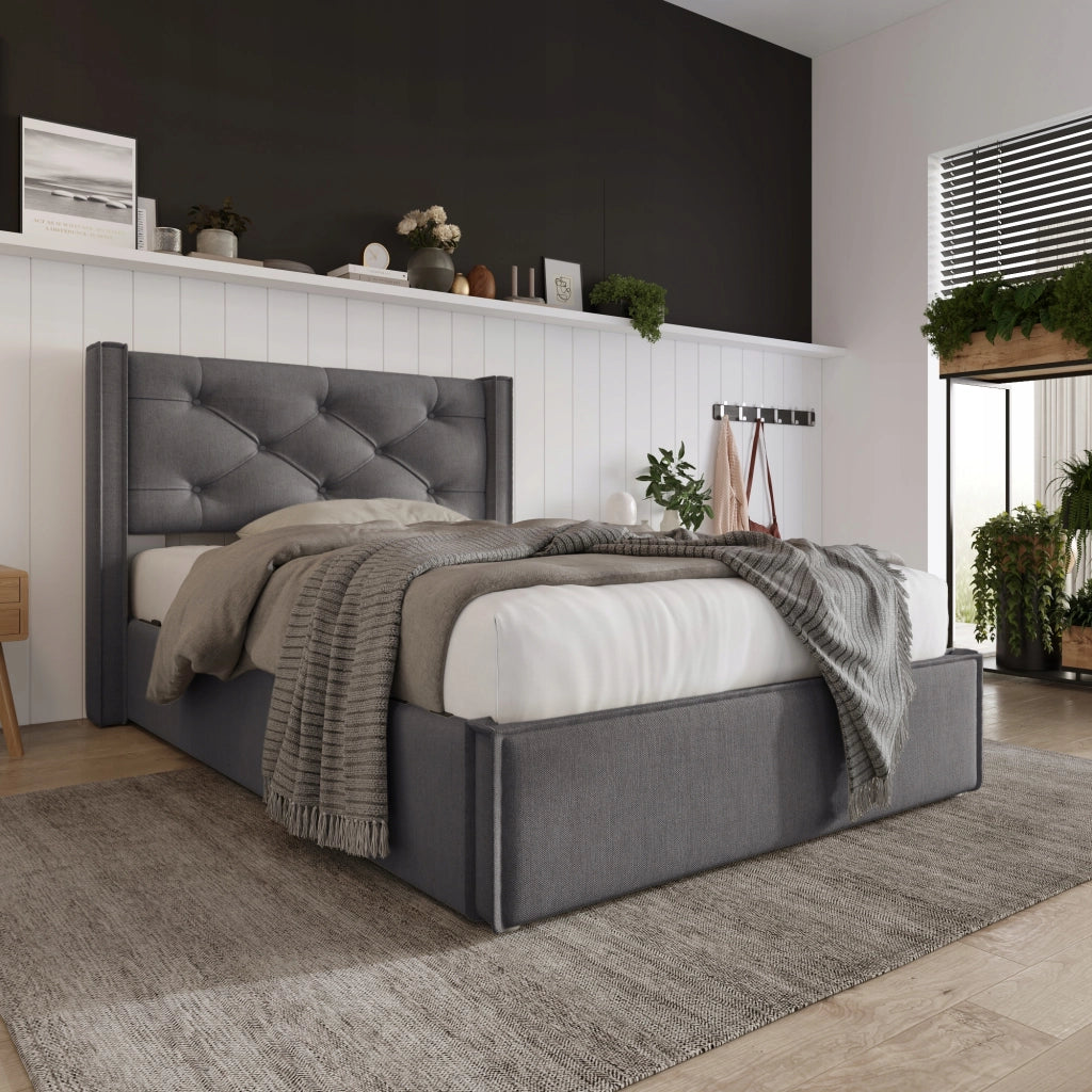 Letto singolo 90x200 - Xylo - Grigio con materasso e sistema idraulico