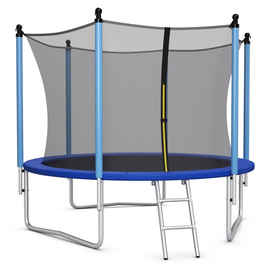 Trampolino da esterno set da 1 diametro 244 cm con rete di sicurezza e scaletta antiscivolo design moderno in acciaio zincato blu 20_0019350