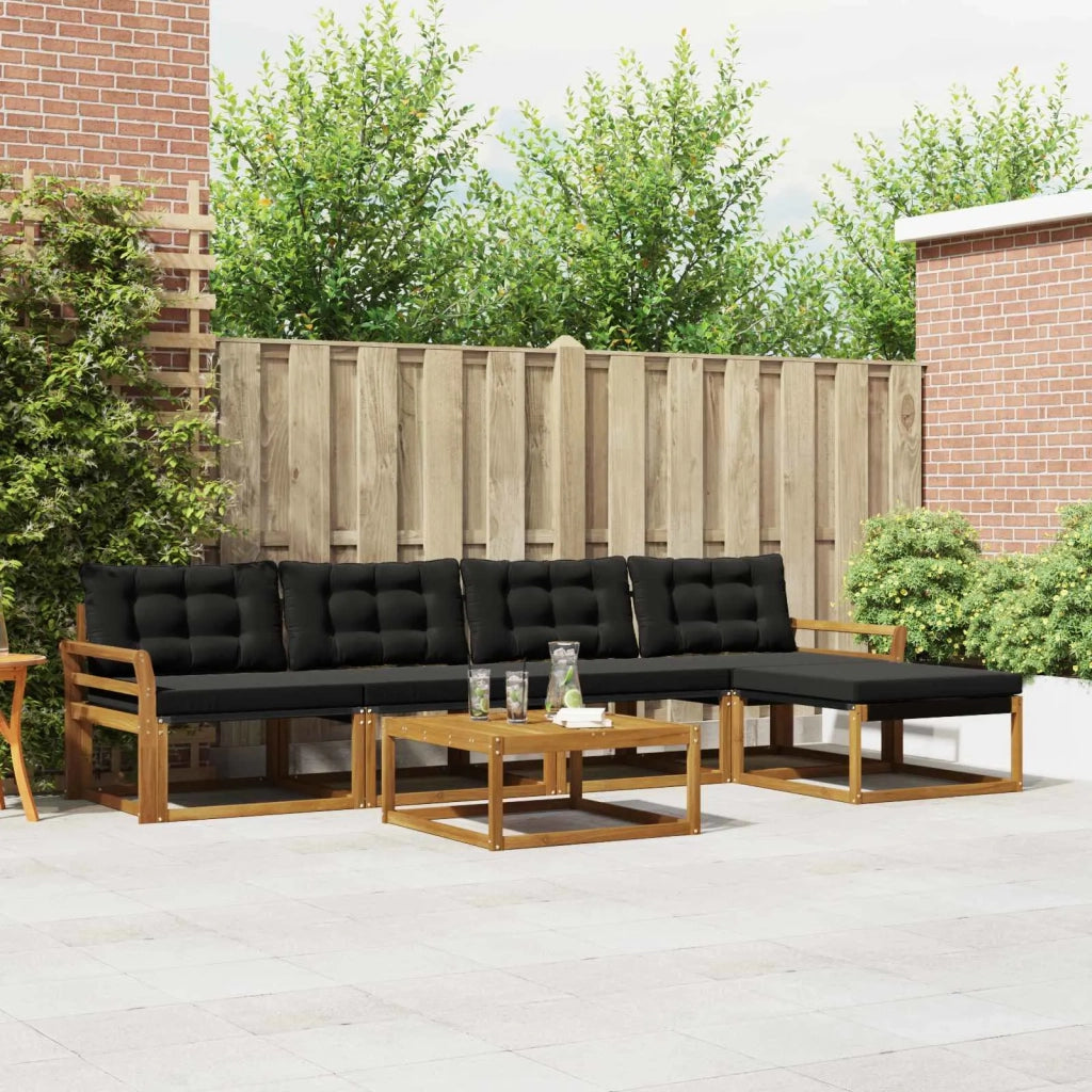 Set di divani da esterno con cuscino 6 pcs Naturale e Nero