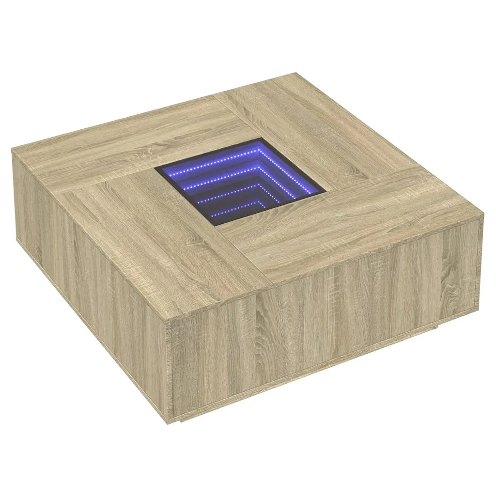 Tavolino da Salotto con LED Infinity Rovere Sonoma 100x100x40cm