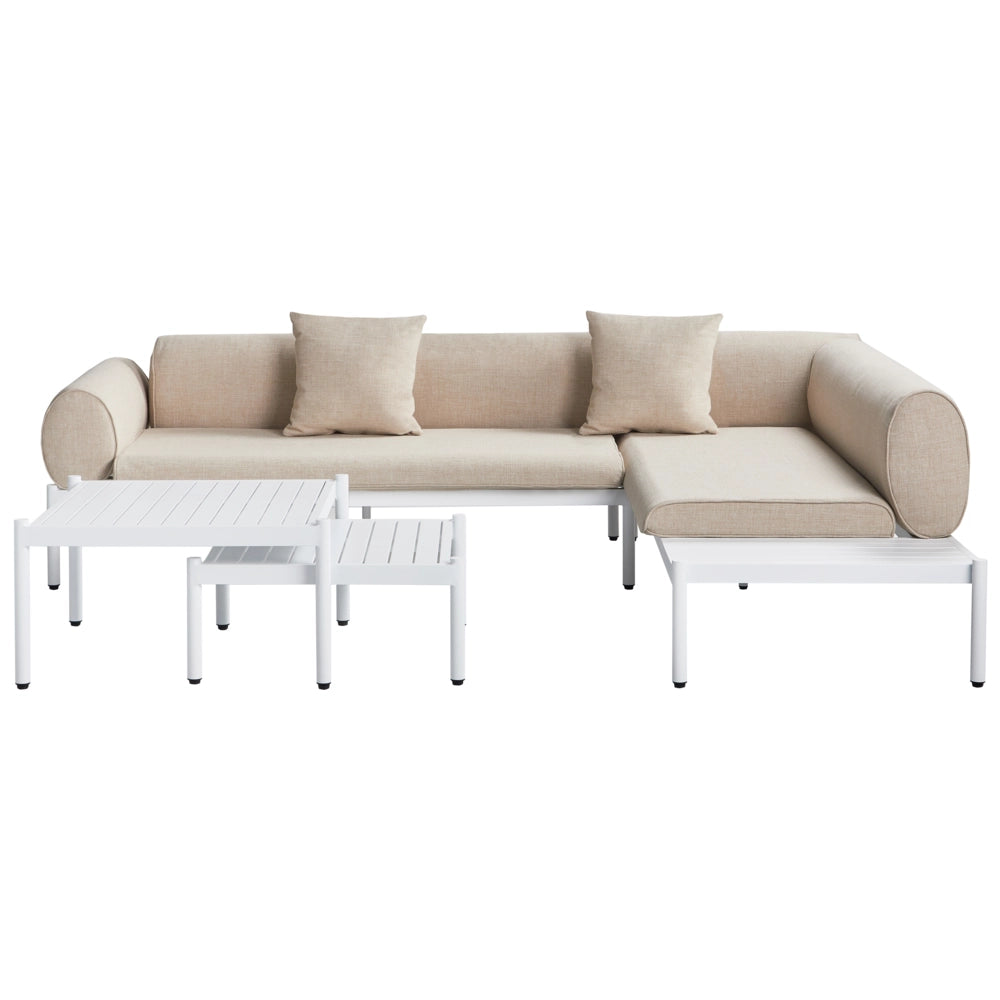 Divano angolare moderno per esterni 4 pezzi con tavolino e tavolino beige stile moderno