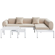 Divano angolare moderno per esterni 4 pezzi con tavolino e tavolino beige stile moderno