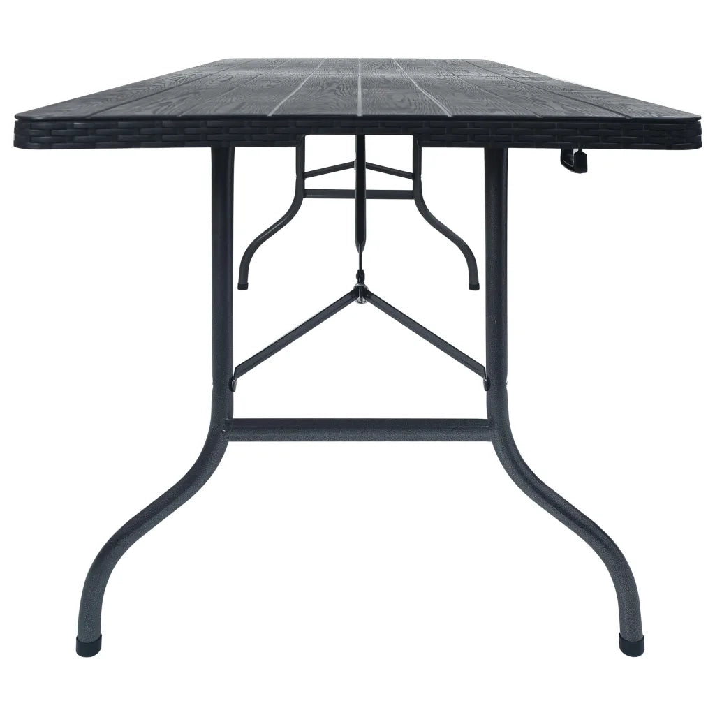 Tavolo da Giardino Pieghevole Nero 180x75x72 cm in Rattan HDPE cod mxl 52047