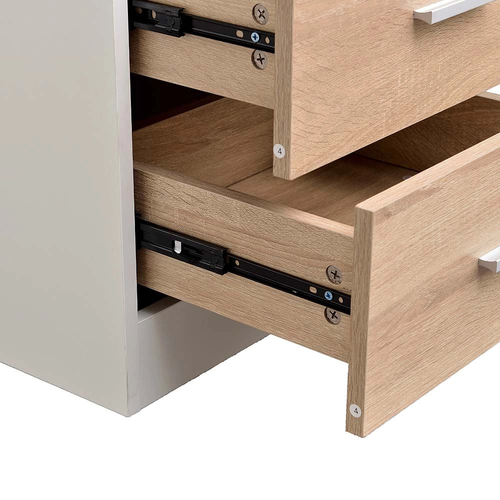 Comodino Mobiletto Cassettiera 2 Cassetti Design Moderno Legno Mdf Bianco Quercia