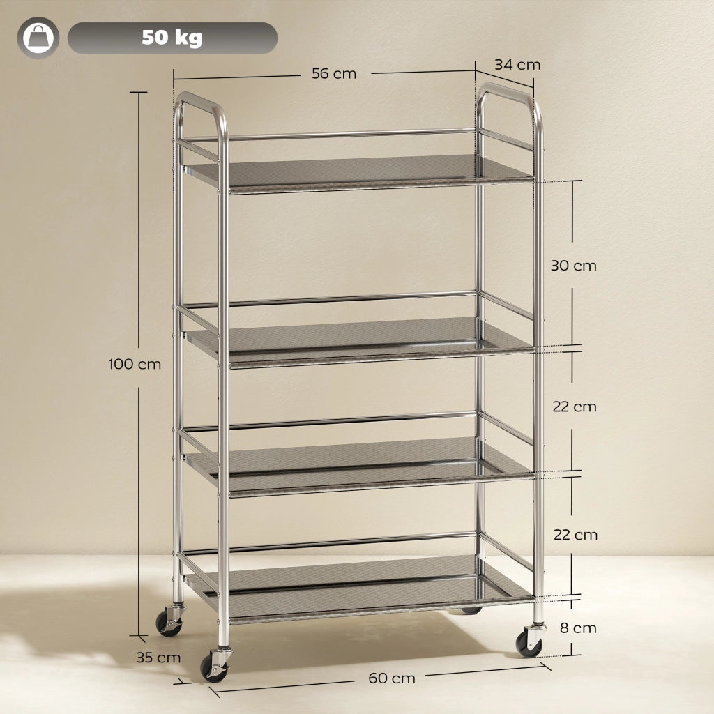 Tavolino da cucina a 4 livelli in acciaio inox ¨C zephmum ¨C argento 60x35x100 cm