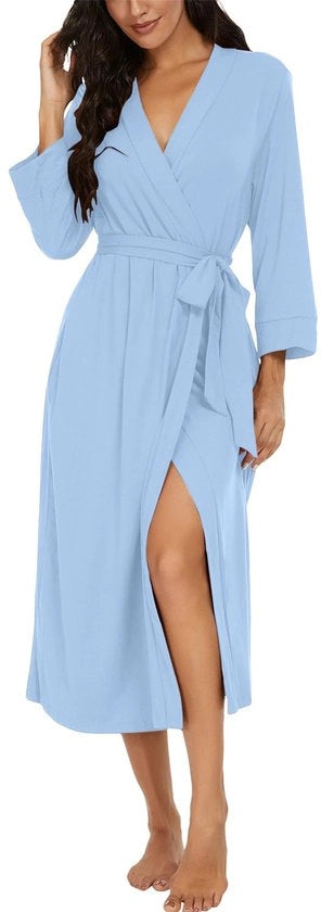 Kimono da Bagno a V per Donne con Cappuccio, Kimono da Camera, Piumino da Notte, Kimono da Sauna (Azzurro Cielo, XL)