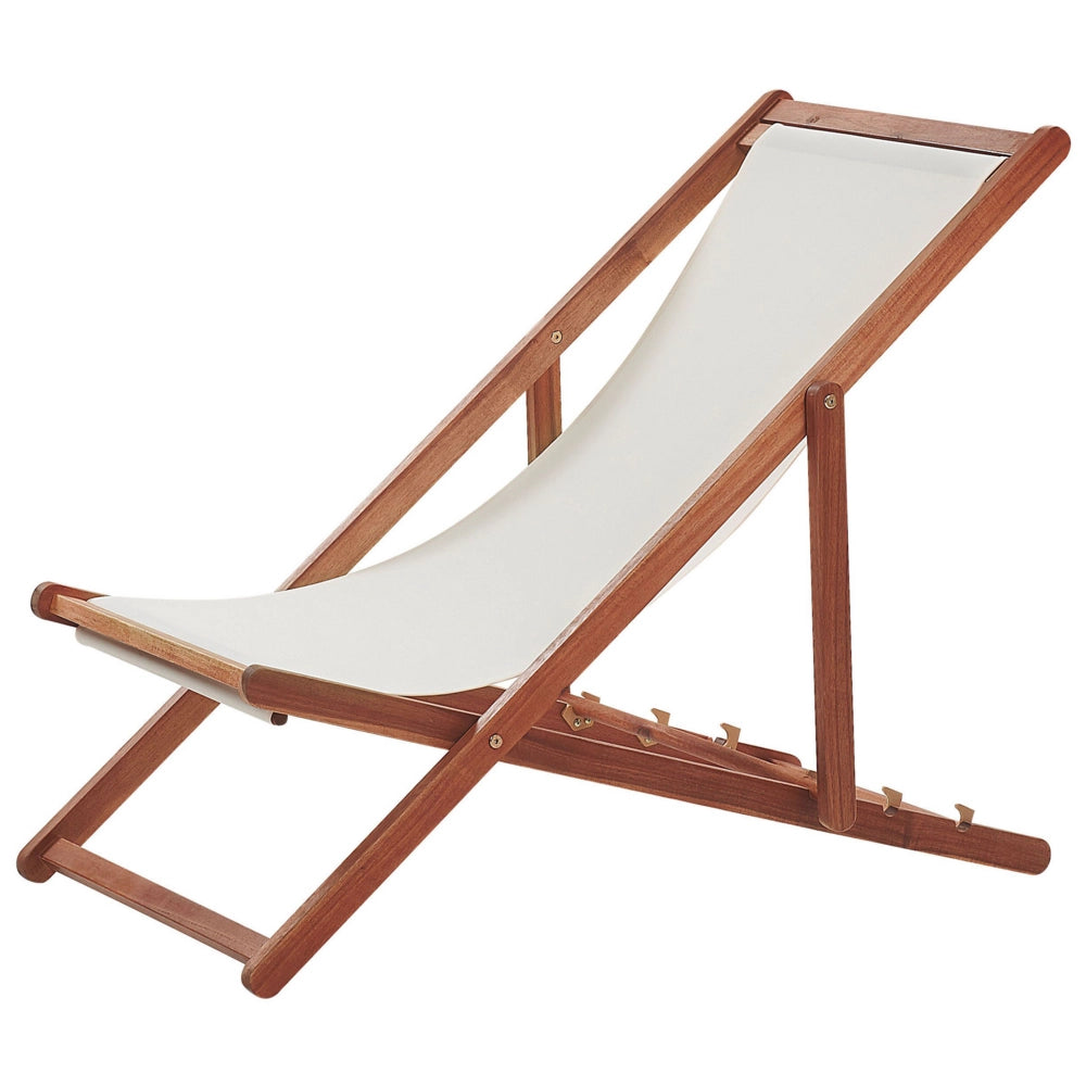 Sedia a Sdraio da Giardino in Tessuto Beige Seduta Poggiatesta Cuscino Reclinabile Pieghevole Struttura in marrone scuro