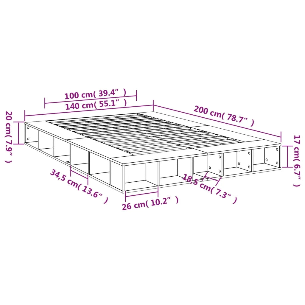 Letto matrimoniale | Letto per adulti | Giroletto Rovere Sonoma 140x200 cm in Legno Multistrato