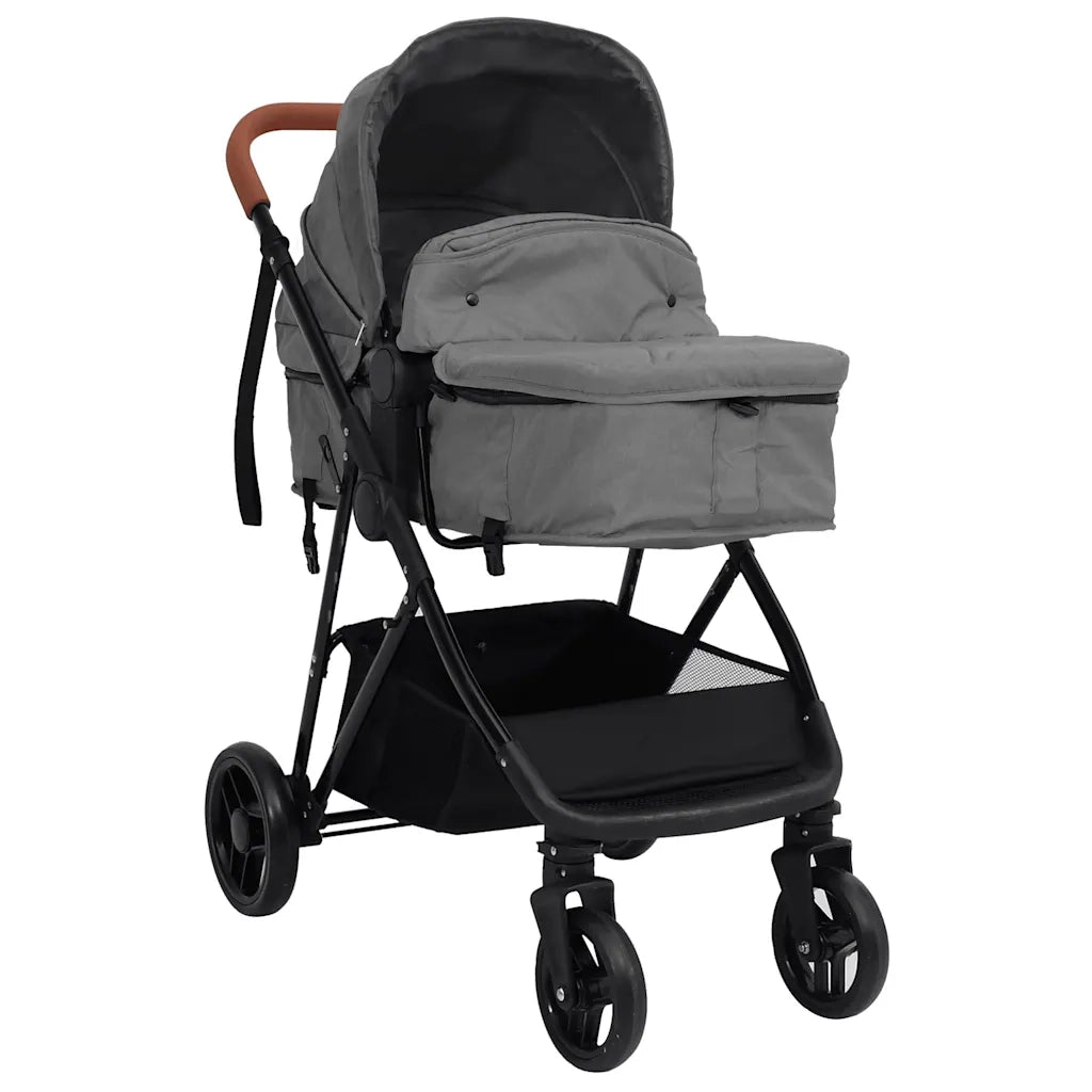 Passeggino 2 in 1 Grigio Chiaro e Nero in Acciaio CFW1258981