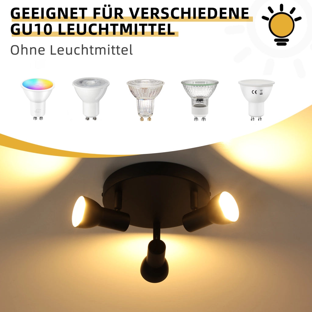 ZMH Faretto da soffitto neri 3 luci GU10 metallo design moderno girevoli senza lampadina