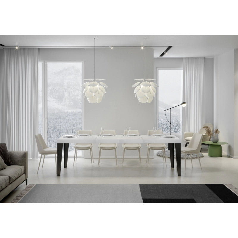 Tavolo allungabile 200/304x90 cm Flame Premium telaio Antracite - Bianco Frassino