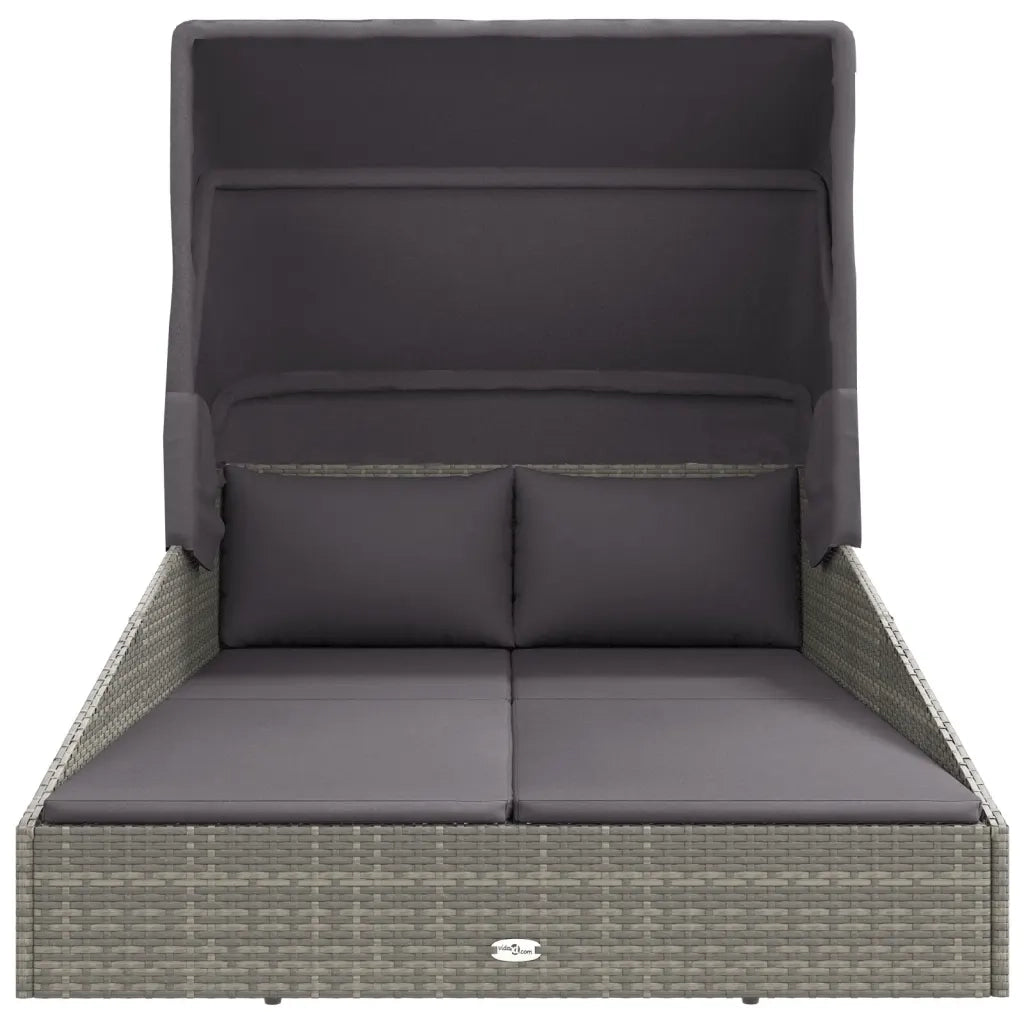 Lettino con Tetto Pieghevole Grigio 200x114x128 cm Polyrattan 362274