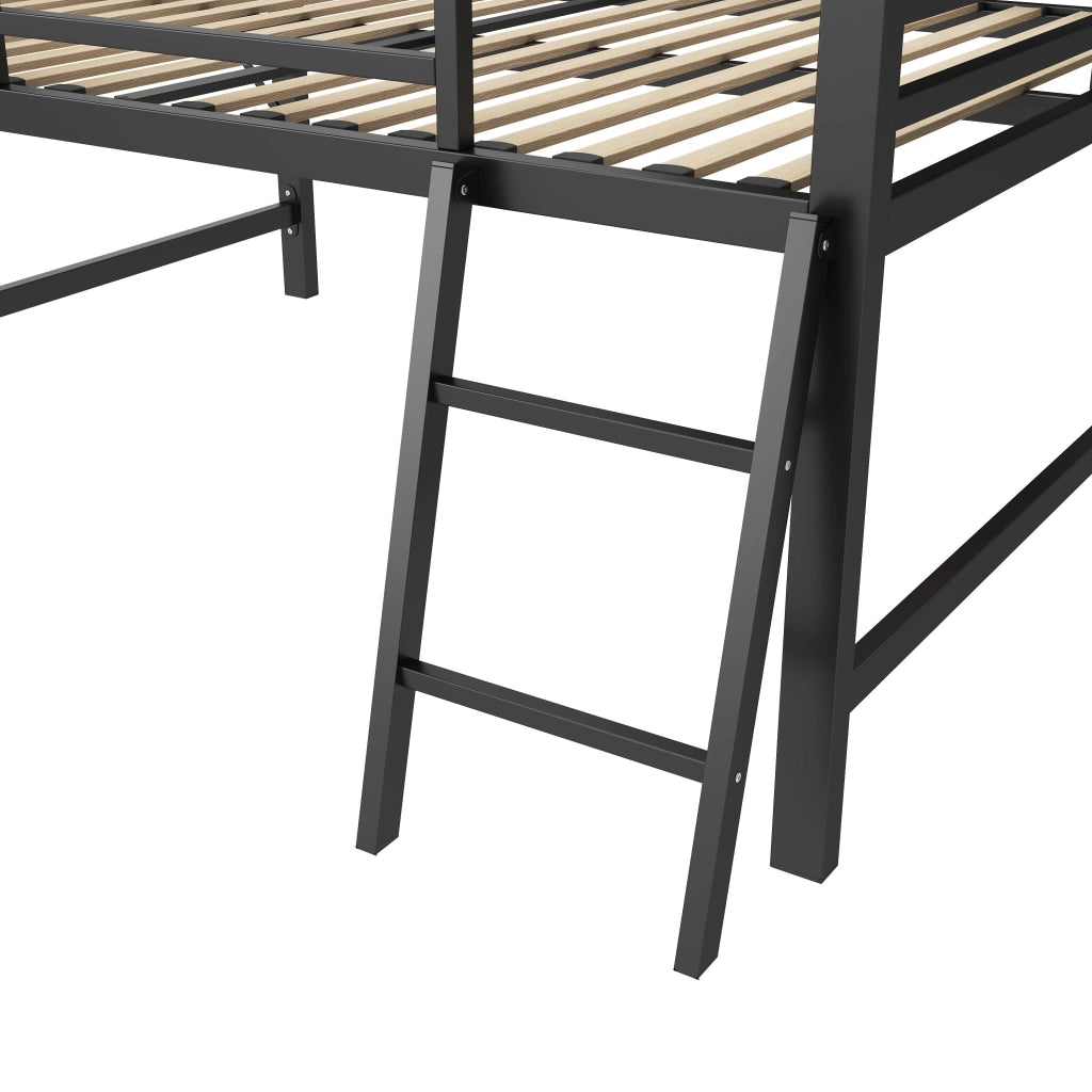 Letto a soppalco 140 × 200 cm con scrivania pieghevole, LED e sbarre di sicurezza, senza materasso, metallo, nero