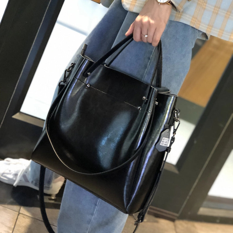 Borsa a tracolla da donna in vera pelle, stile retr¨°, nera.