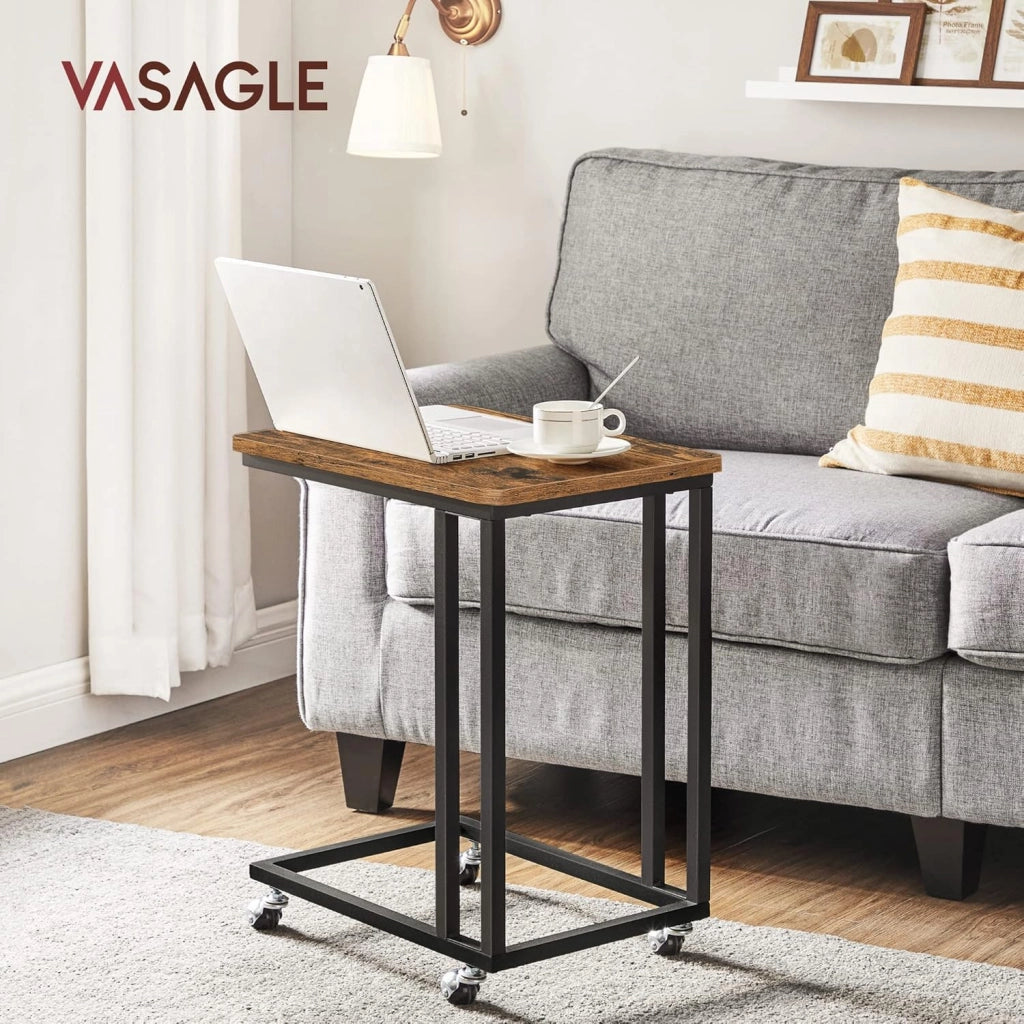 VASAGLE Set di 2 Tavolini da Letto con Ruote, Tavolino Mobile da Salotto, Comodino, Carrello, Soggiorno Camera da Letto, Struttura in Acciaio, Montaggio Facile, Marrone Vintage e Nero LCT644B01