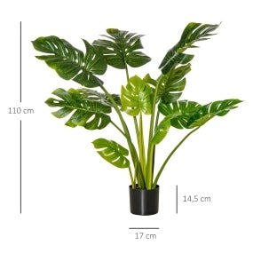 Pianta artificiale Monstera 110 cm con vaso in plastica, decorazione per interni ed esterni