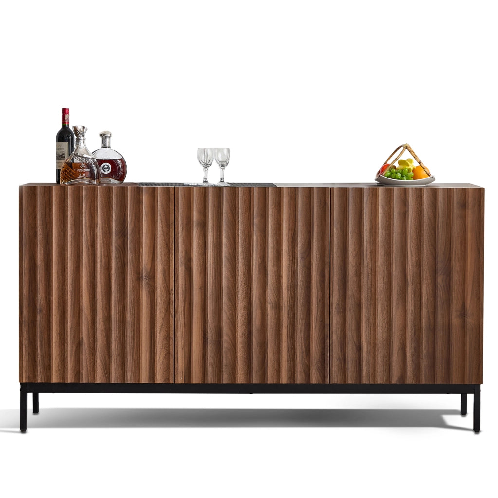 Sideboard 150x40x80 cm in MDF con design ondulato 3D e 2 ripiani regolabili
