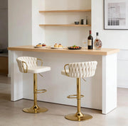 Set di 2 sgabelli da bar regolabili in velluto color crema