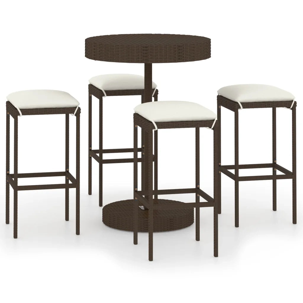 Set da Bar da Giardino 5 pz | Set Salotto da Giardino con Cuscini in Polyrattan Marrone