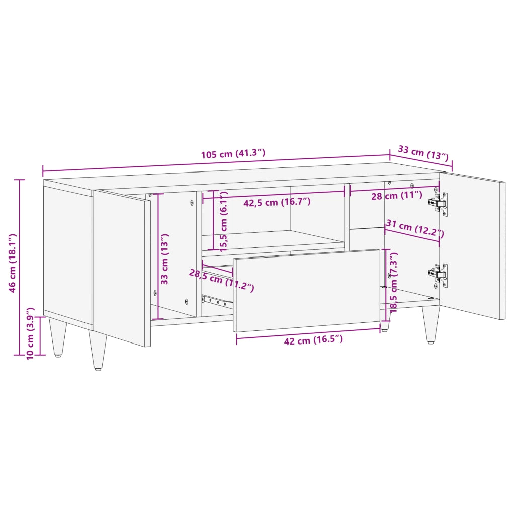 Mobile TV 105x33x46 cm in legno massello di mango