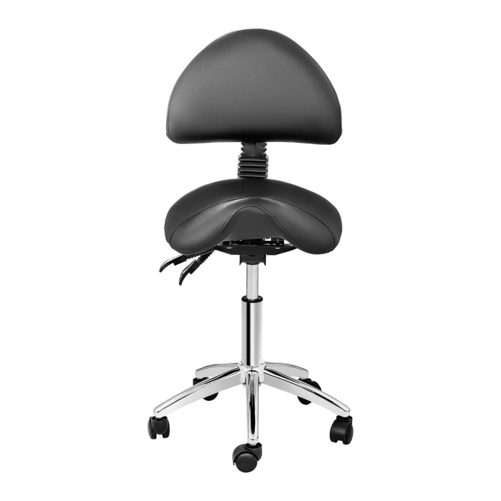 Sedia a sella con schienale in ferro cromato PVC sintetico nero 14_0003499