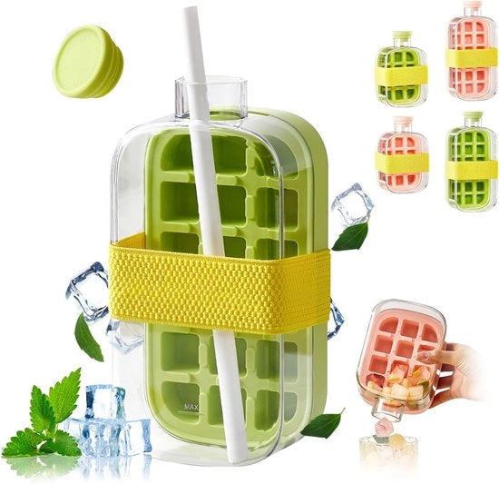 Flessa 2-in-1 per ghiaccio in forma di ghiaccio verde 800ml – Con coperchio e cinghia – Con apertura rapida – Verticale – Portatile e impermeabile – Utilizzabile come bicchiere per acqua
