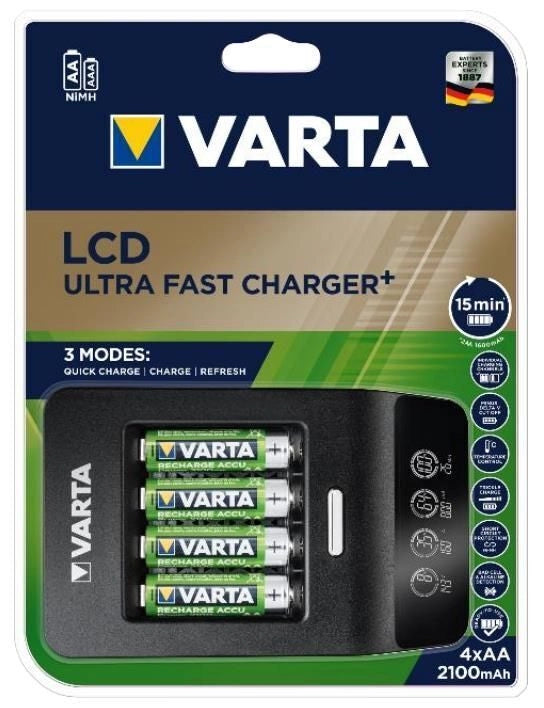 Varta 57685 101 441 Caricabatterie AC con Display LCD Batterie Stilo AA e Mini Stilo AAA Incluse colore Nero