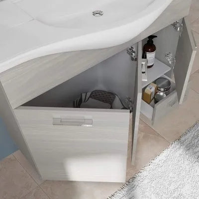 Mobile bagno da terra 105 cm rovere grigio completo di specchio con pensile e LED