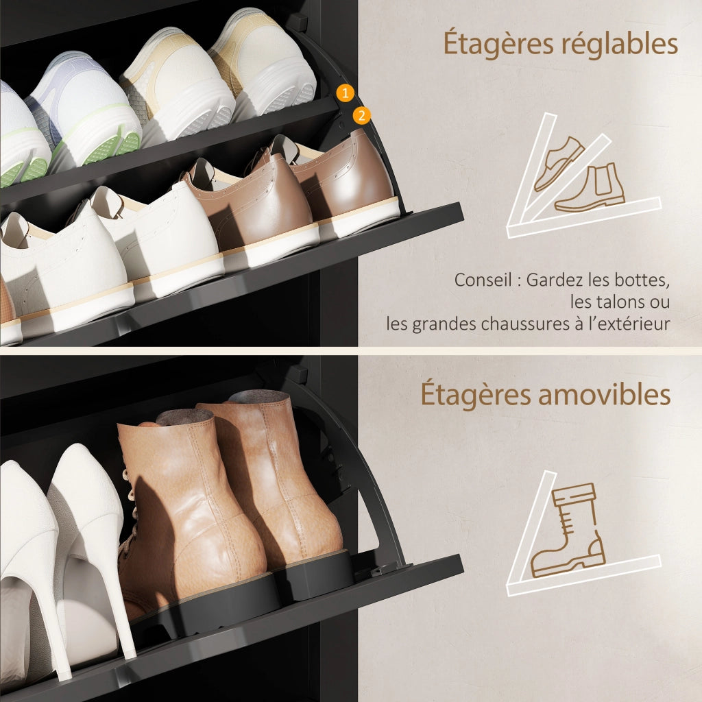 Armadio per Scarpe 3 Ante Abattanti 2 Compartimenti ¨C zephmum ¨C Nero Rovere