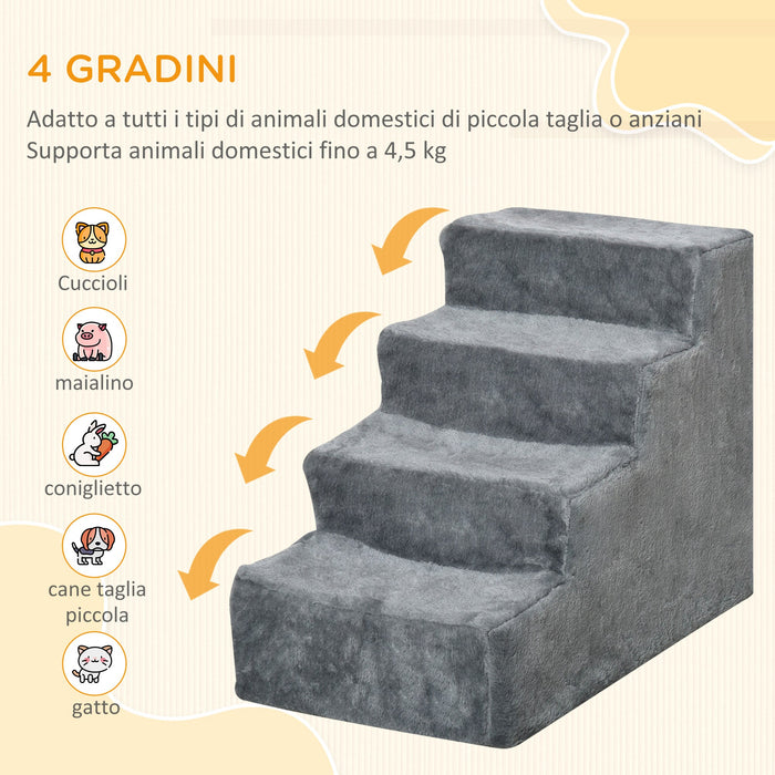 Scaletta per Cani 4 Gradini 60x35x44 cm in Flanella Sfoderabile e Truciolato Grigio chiaro