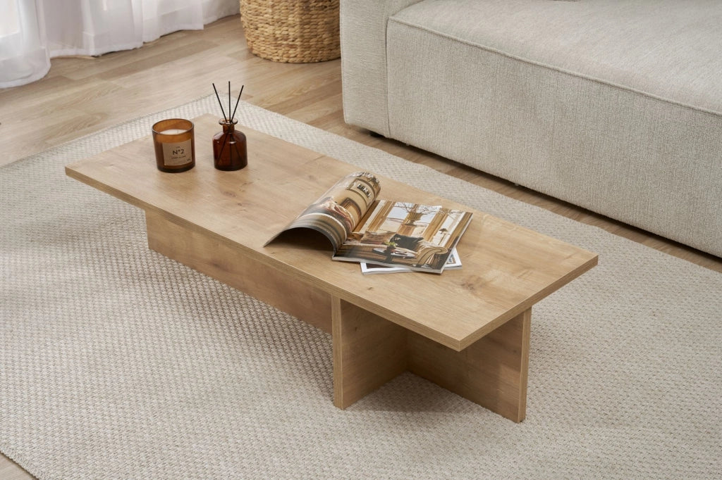 Marmorito, Tavolino da Salotto Forma Rettangolare, 120x45x30h cm Marrone Rovere