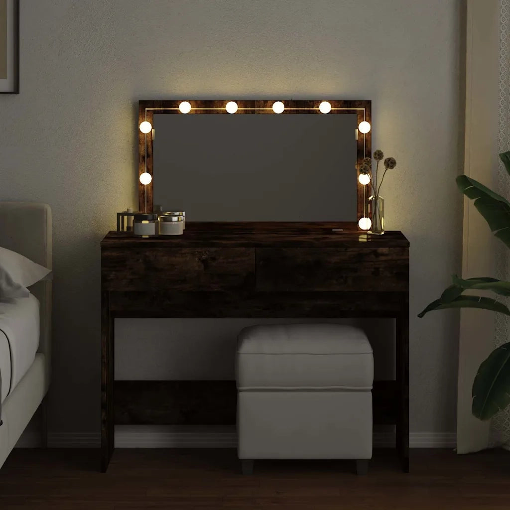 Toeletta | Tavolo da Trucco con LED Rovere Fumo 100x40x120 cm