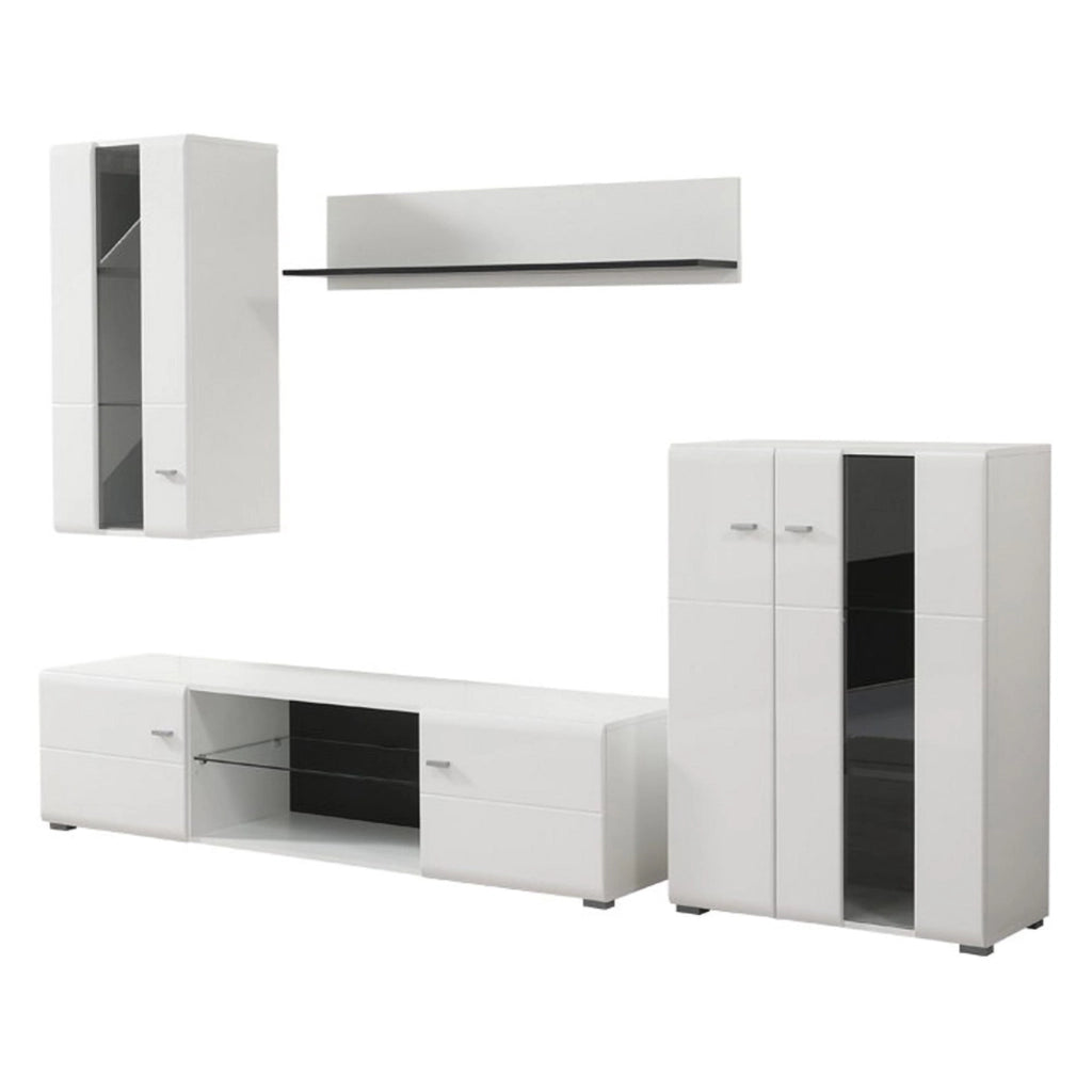 Mobile Soggiorno Ozzero, Parete Attrezzata Modulabile, 264x41.5x182h cm Bianco Opaco