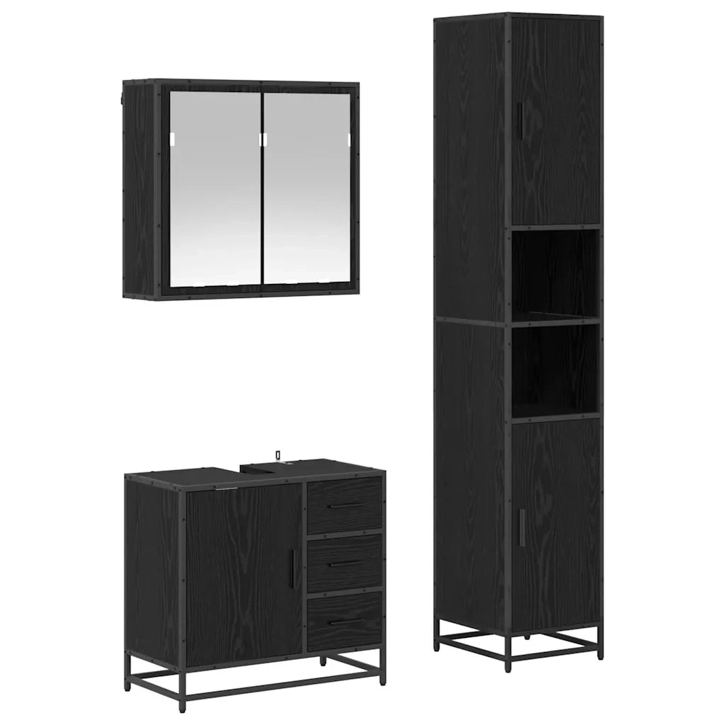 Set di mobili per il bagno 3 pcs Rovere Nero Legno multistrato