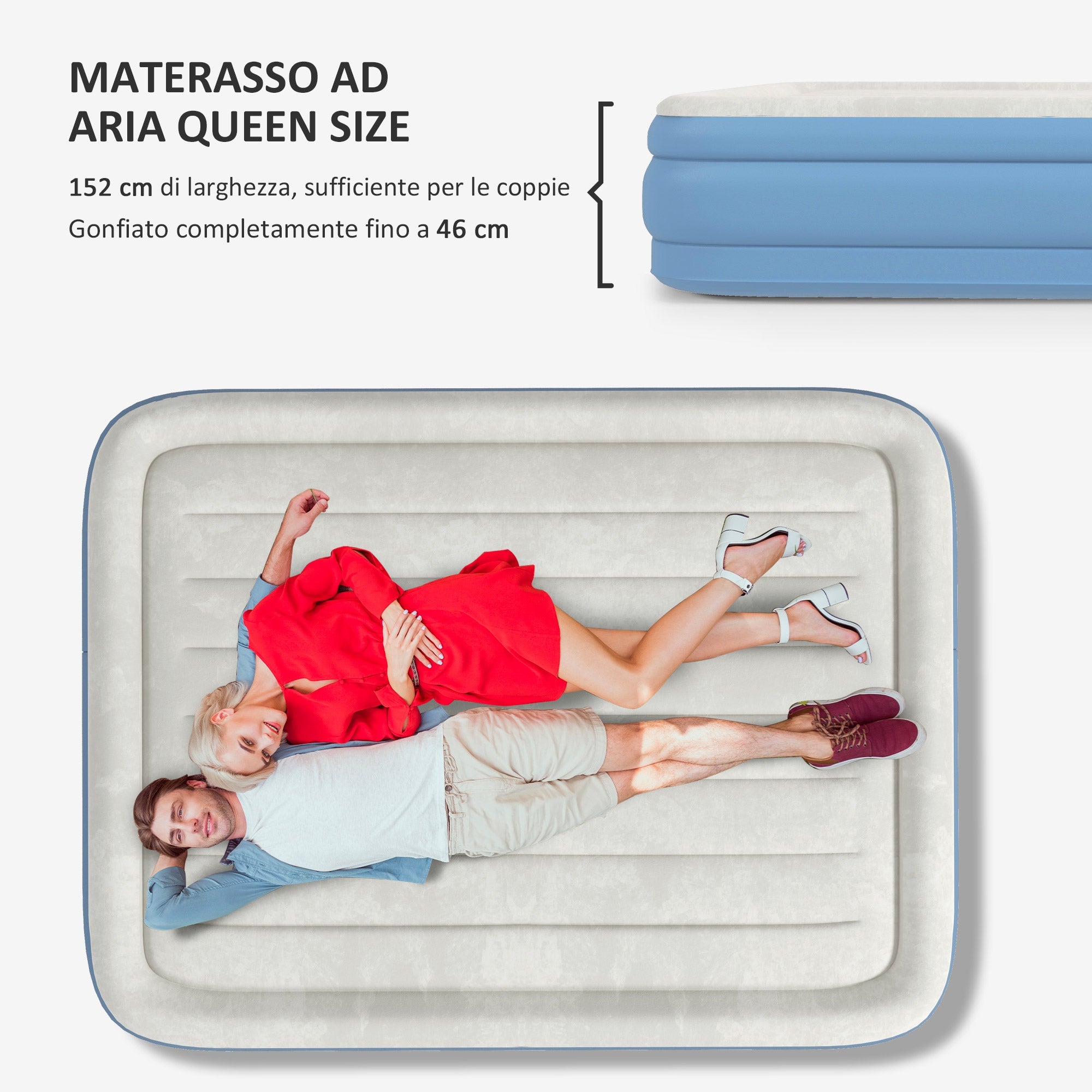 Materasso Gonfiabile Matrimoniale con Pompa di Gonfiaggio Inclusa e Borsa 152x203x46 cm Grigio