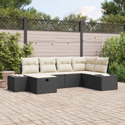 Set Divano da Giardino 6 Pezzi con Cuscini Nero Polyrattan